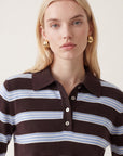 PULL POLO RAYE - DARIA - CHOCOLAT/CIEL