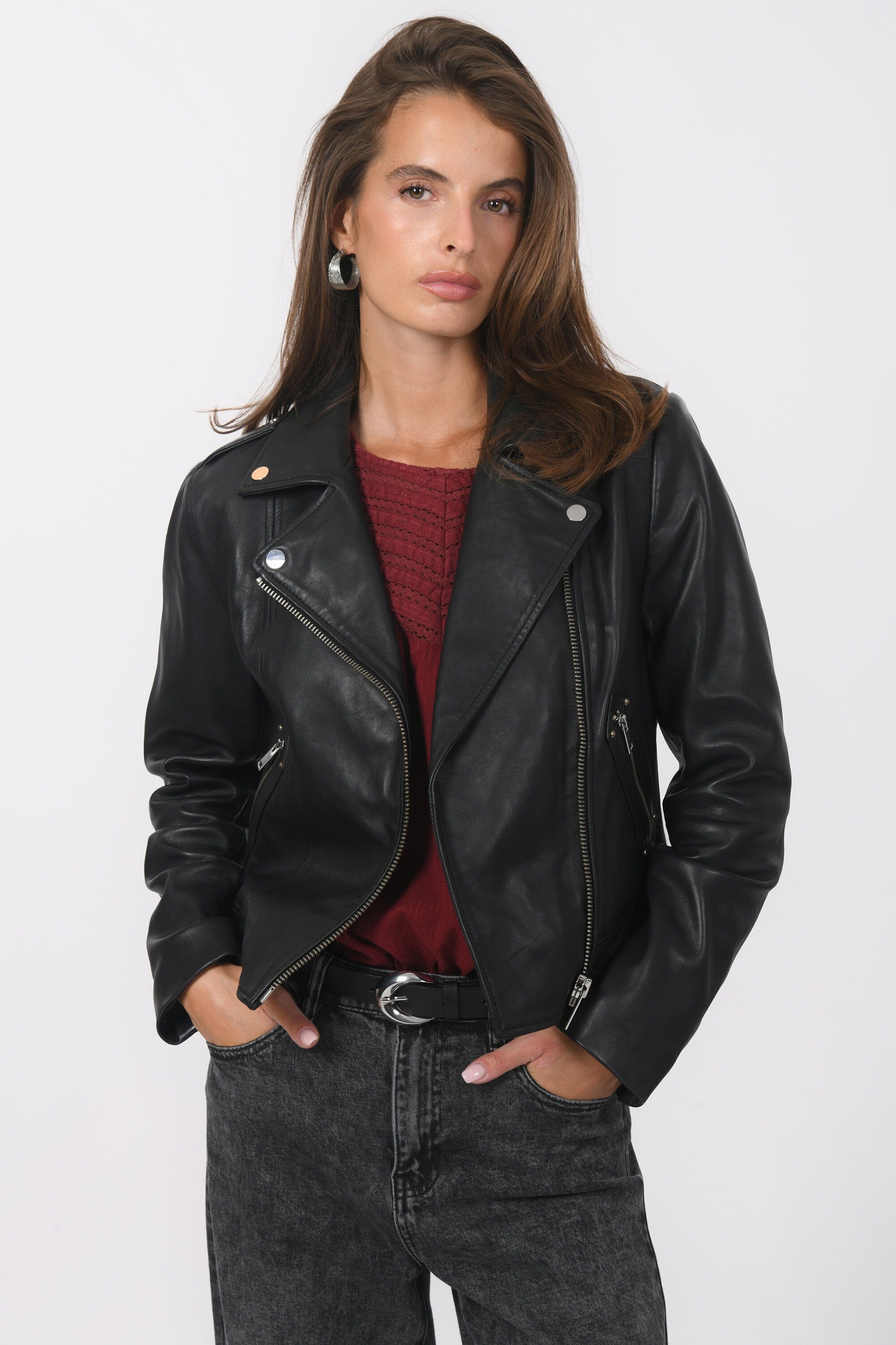 BLOUSON PERFECTO CUIR ROCK BLACK – kookai