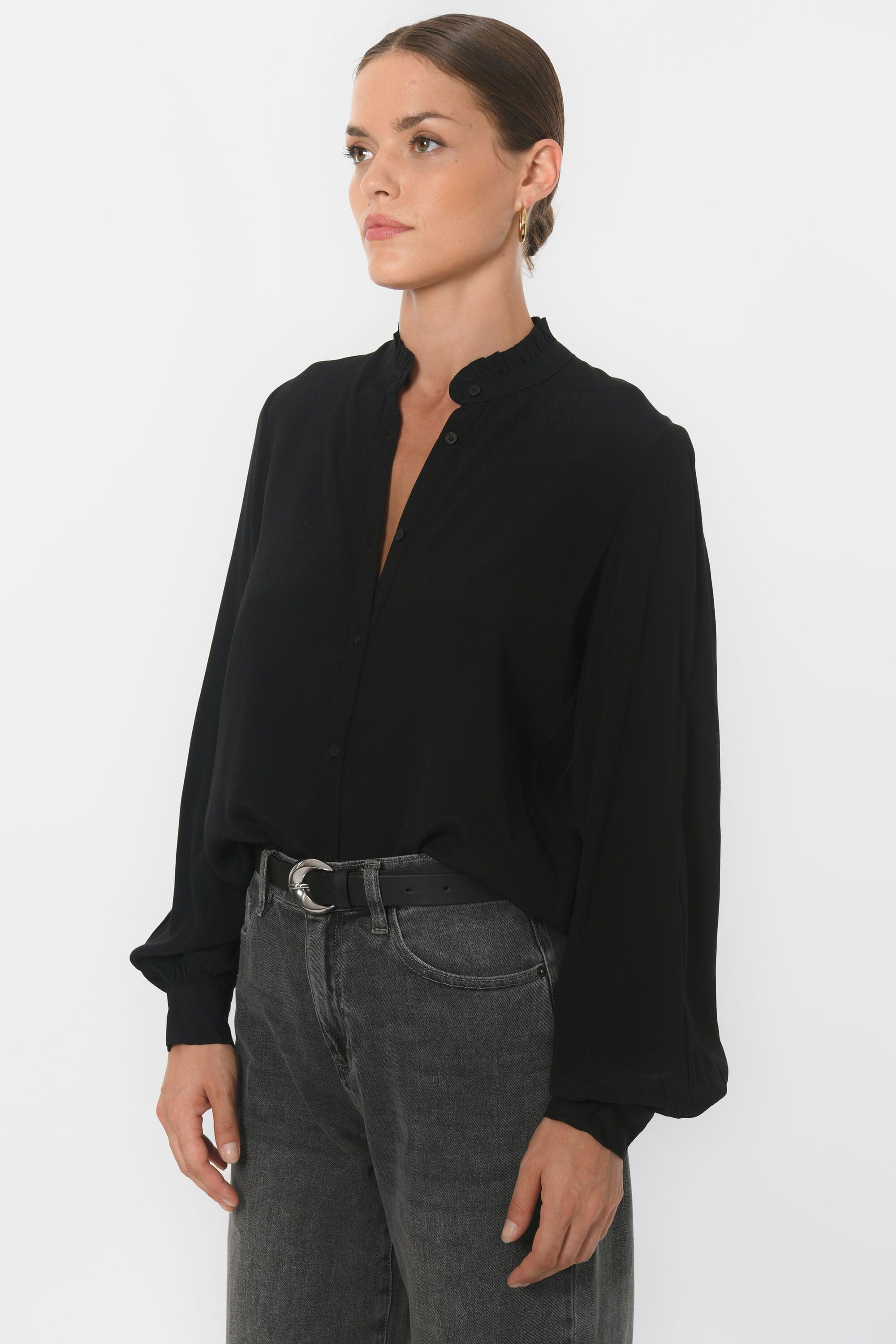 Chemisier Habillé Noir – Baleno – Manches Longues, Boutonné – Taille M Femme
