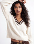 PULL COL V - DARI - ECRU/CHOCOLAT PULL NEW KOOKAI Mode Kookai