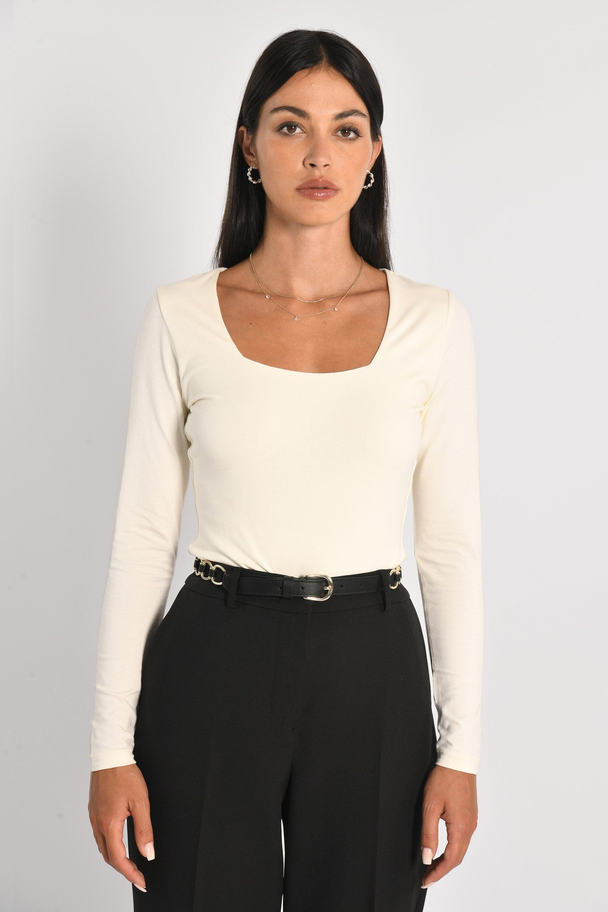 T-SHIRT COL CARRÉ CLÉMENTINE ÉCRU