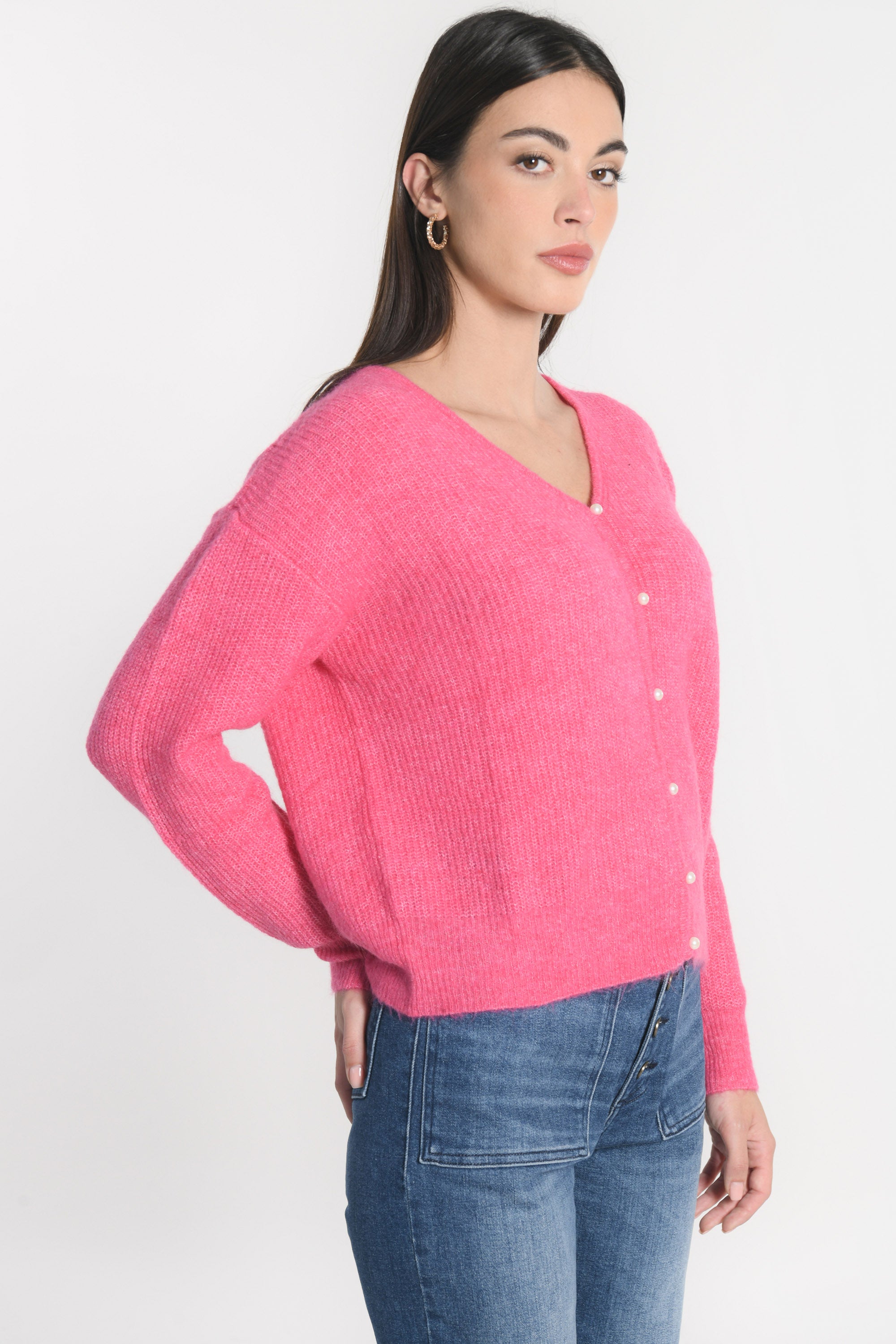 GILET COURT SOLANGE FUSHIA