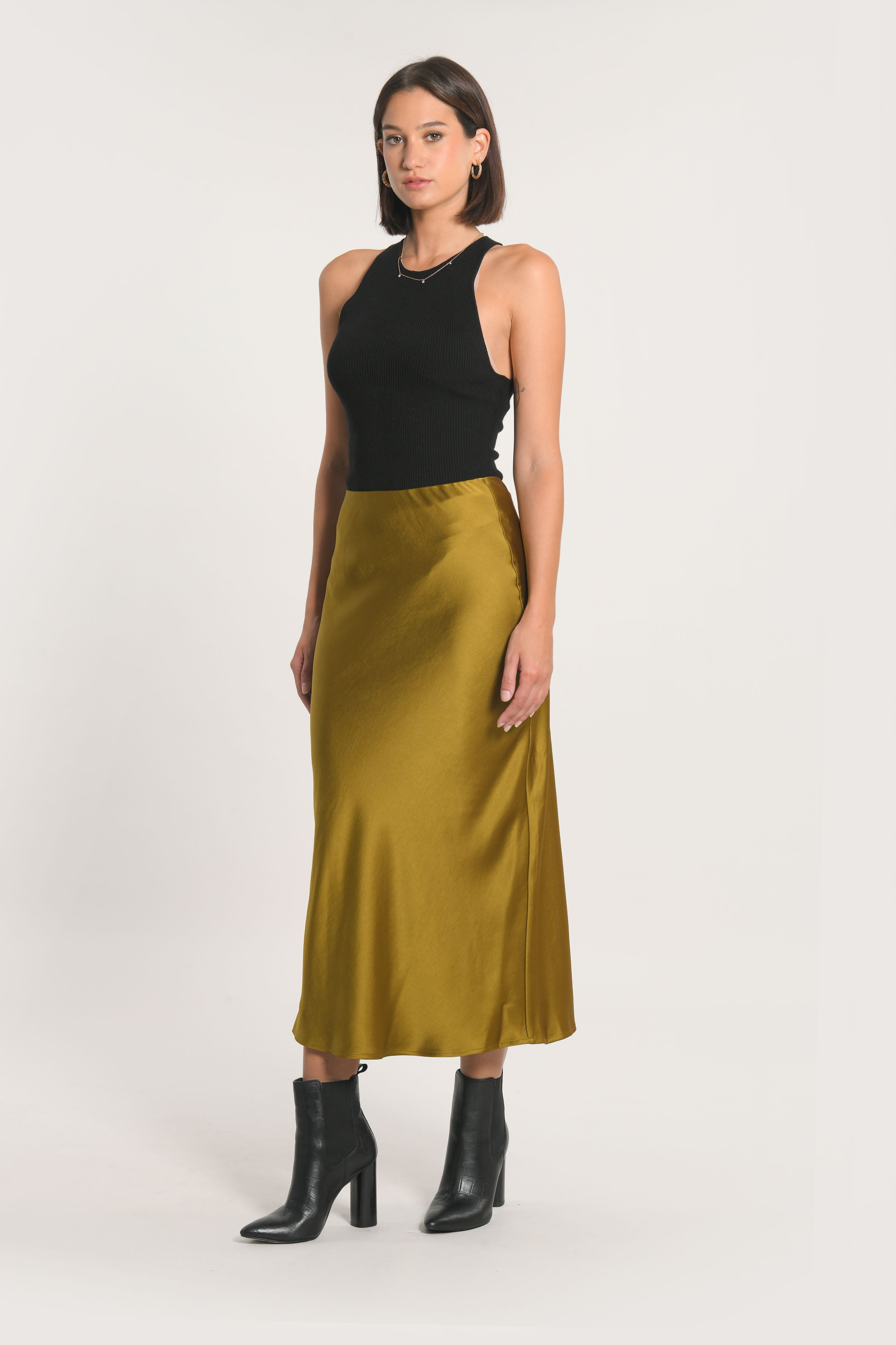 JUPE MIDI PATTY SATIN BRONZE