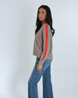 ASTRID PULL COL V BEIGE CHINE/ROUGE