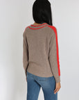 ASTRID PULL COL V BEIGE CHINE/ROUGE