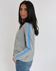 ASTRID PULL COL V GRIS CHINE/BLUE