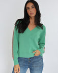 ASTRID PULL COL V MINT/BEIGE CHINE