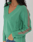 ASTRID PULL COL V MINT/BEIGE CHINE