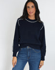 GABBY PULL COL ROND NAVY/ECRU