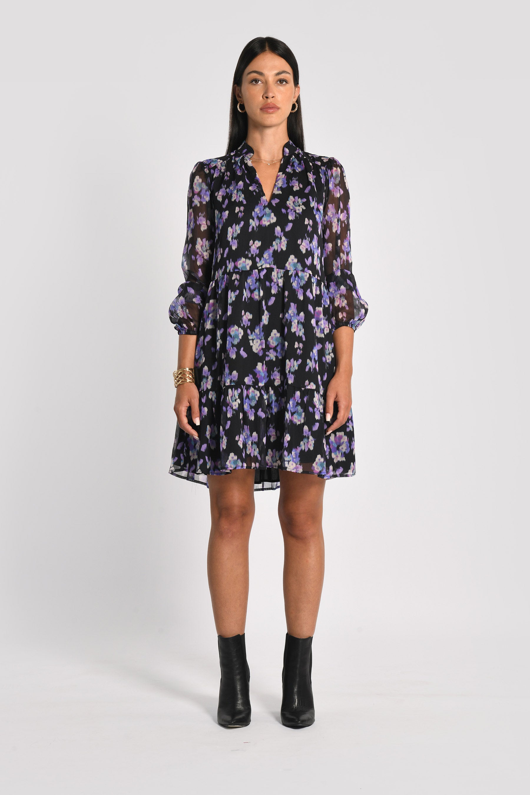 ROBE COURTE FLEURS MADISON MULTI VIOLET