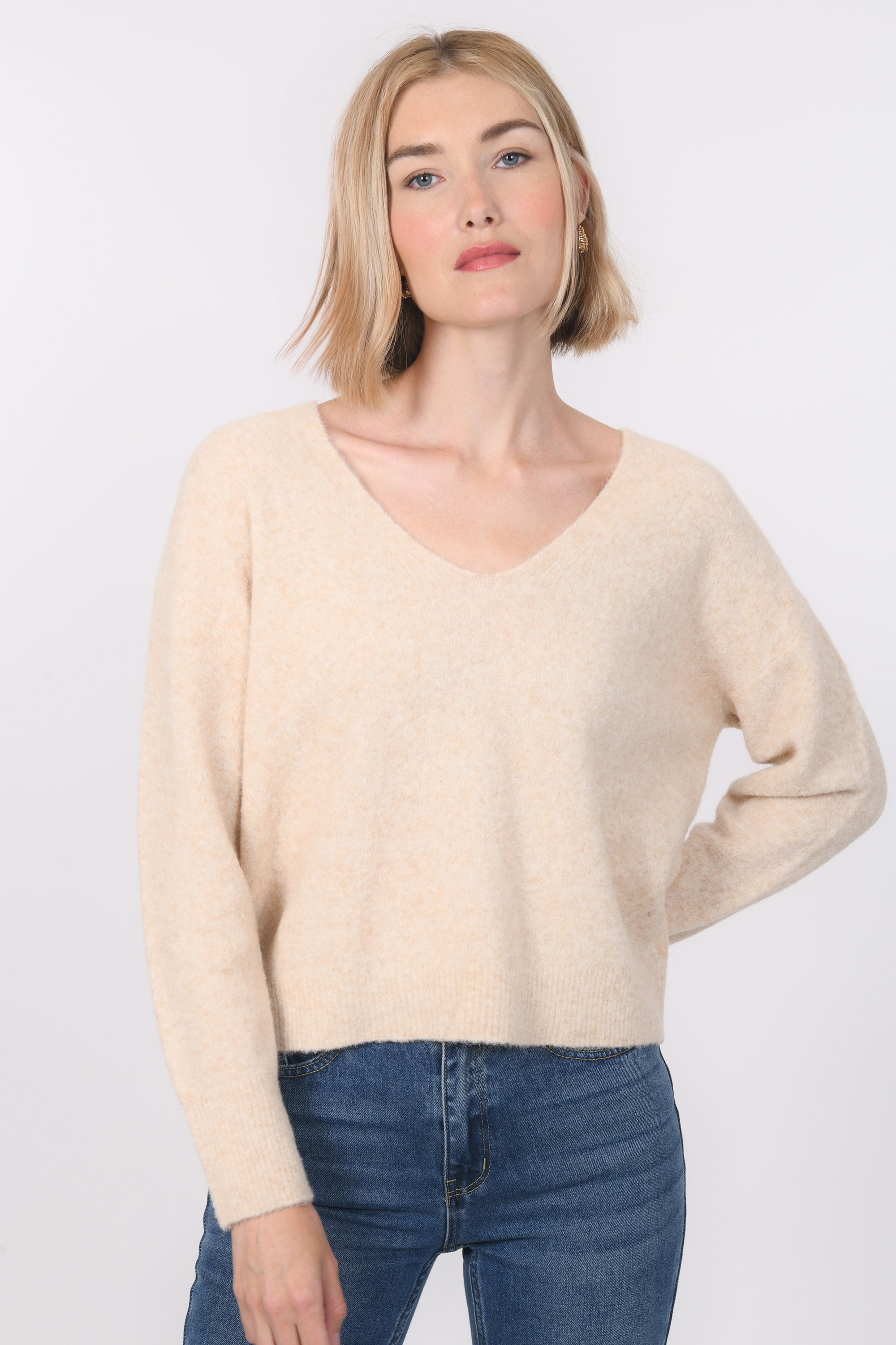 PULL COL V - BRUNO - BEIGE