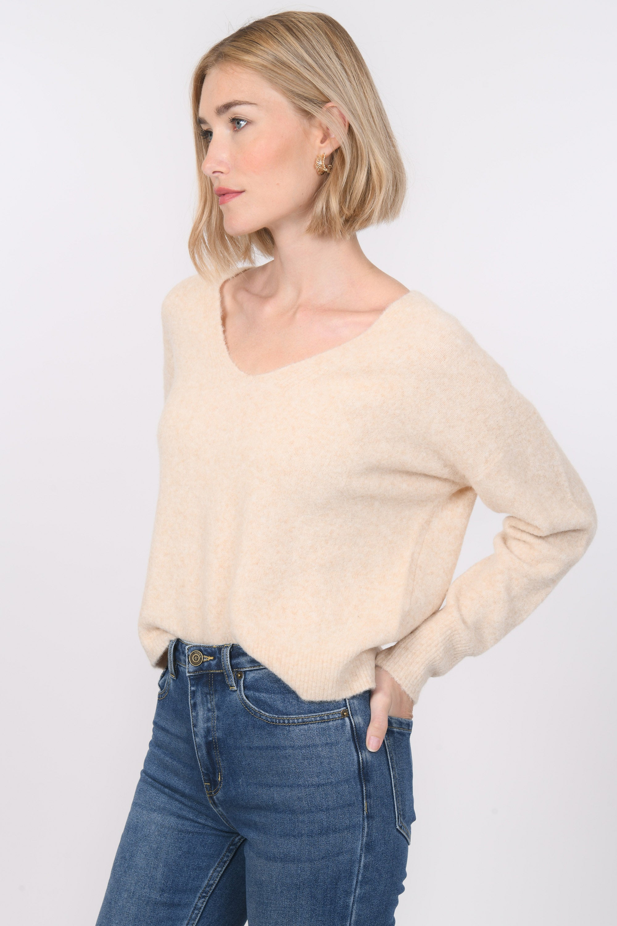 PULL COL V - BRUNO - BEIGE