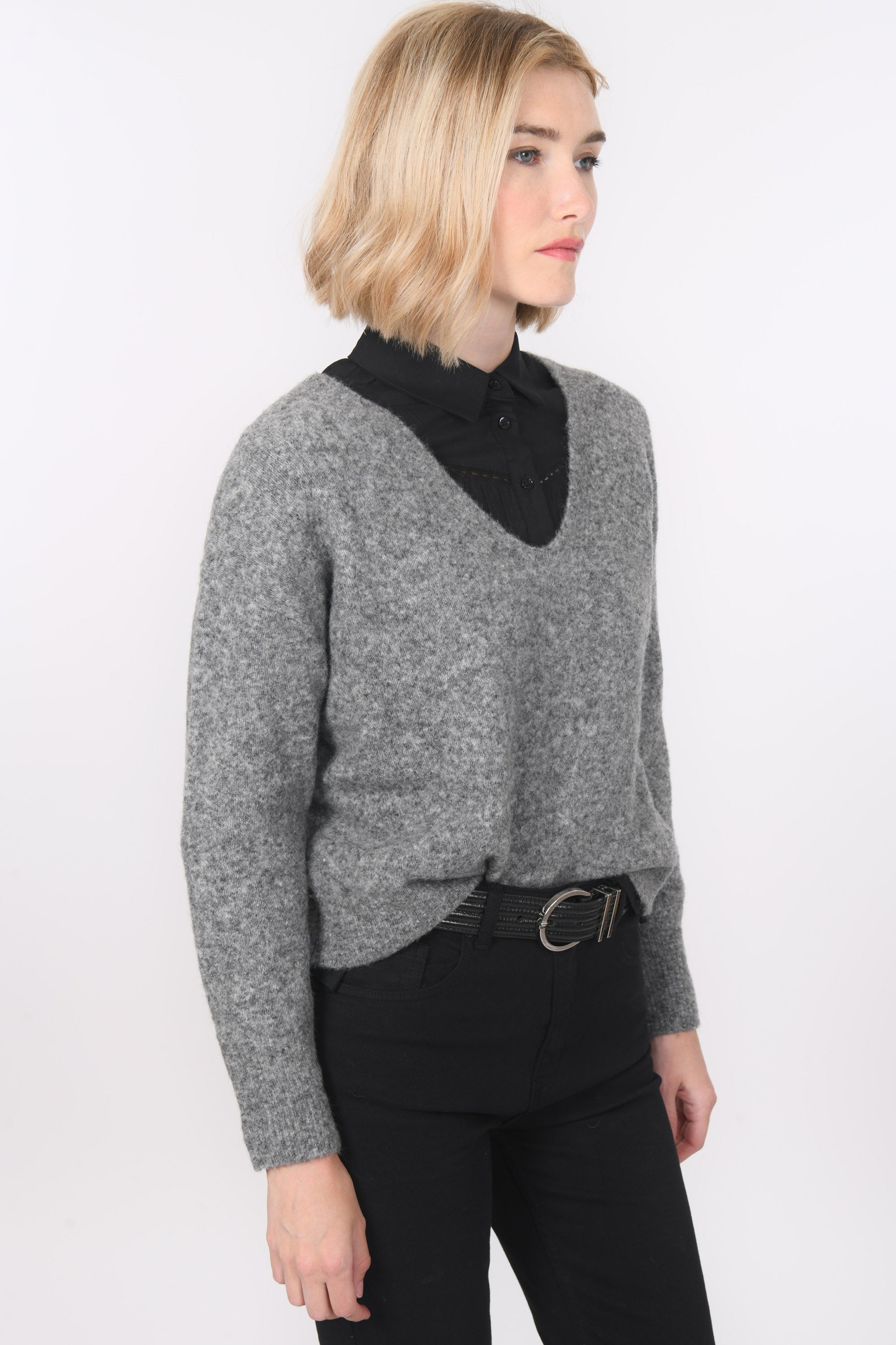 PULL COL V - BRUNO - GRIS