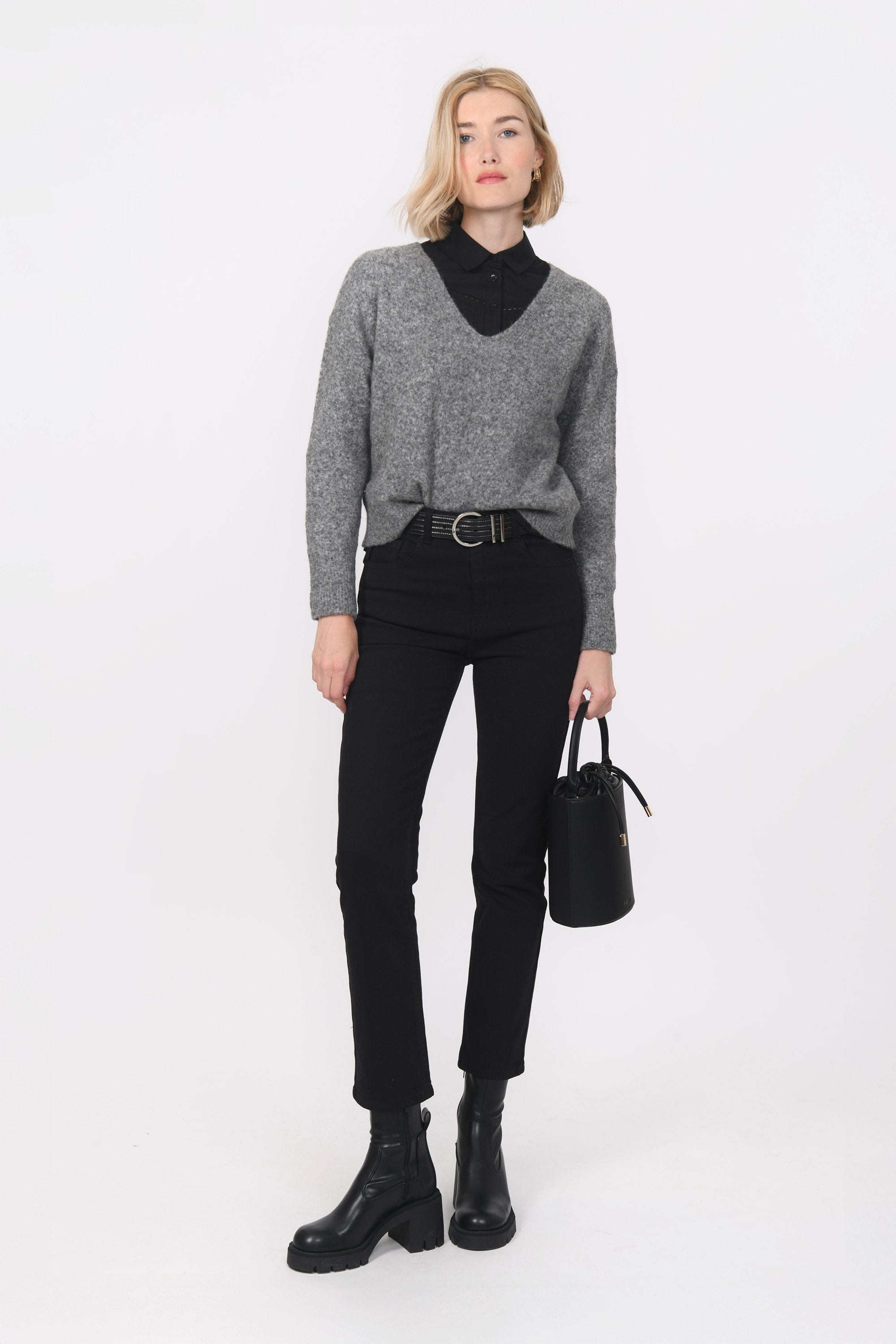 PULL COL V - BRUNO - GRIS