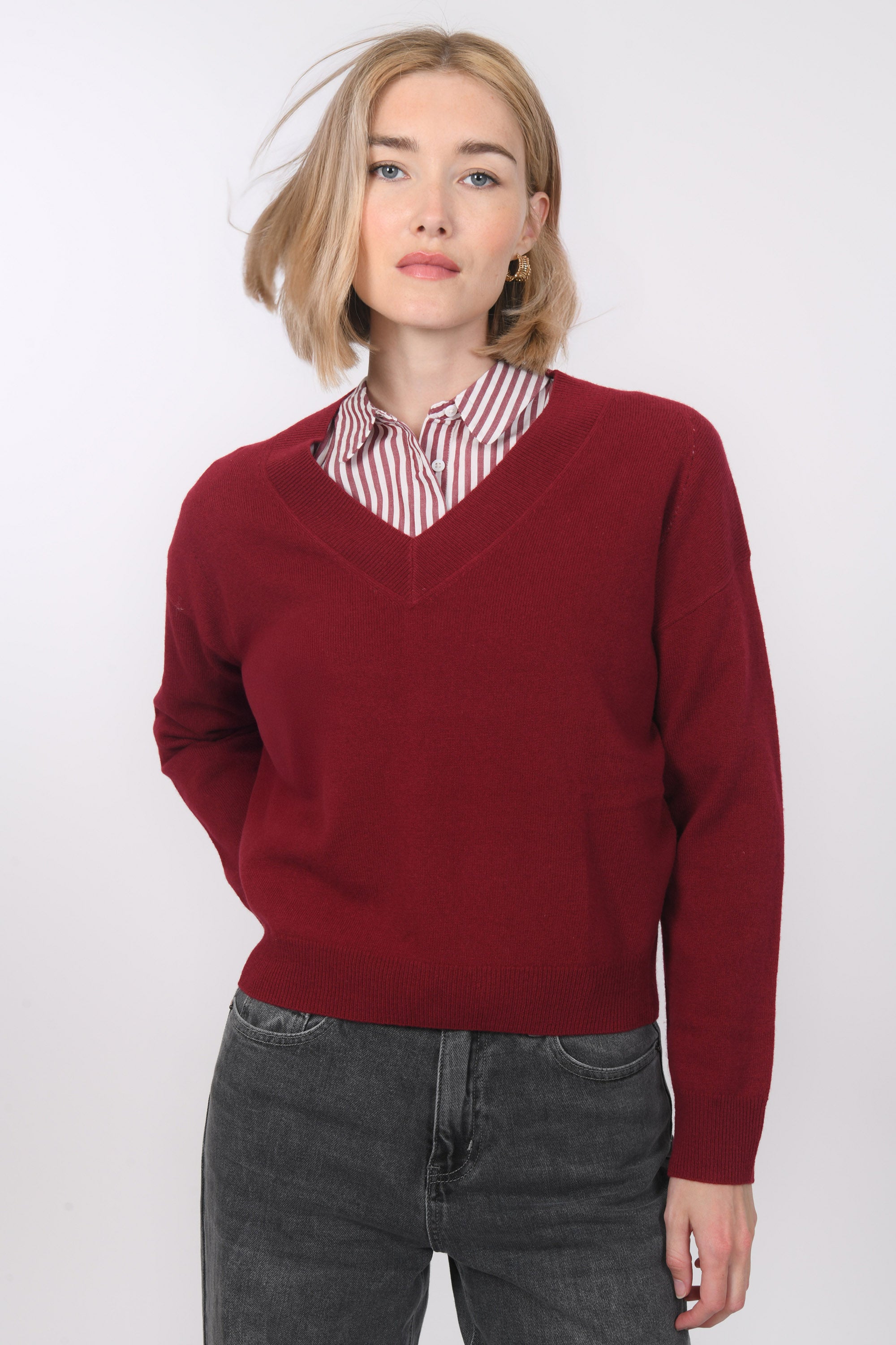 PULL COL V - B-ANITA - RHUBARBE