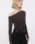 TSHIRT ASYMETRIQUE - B-ANILA - CHOCOLAT