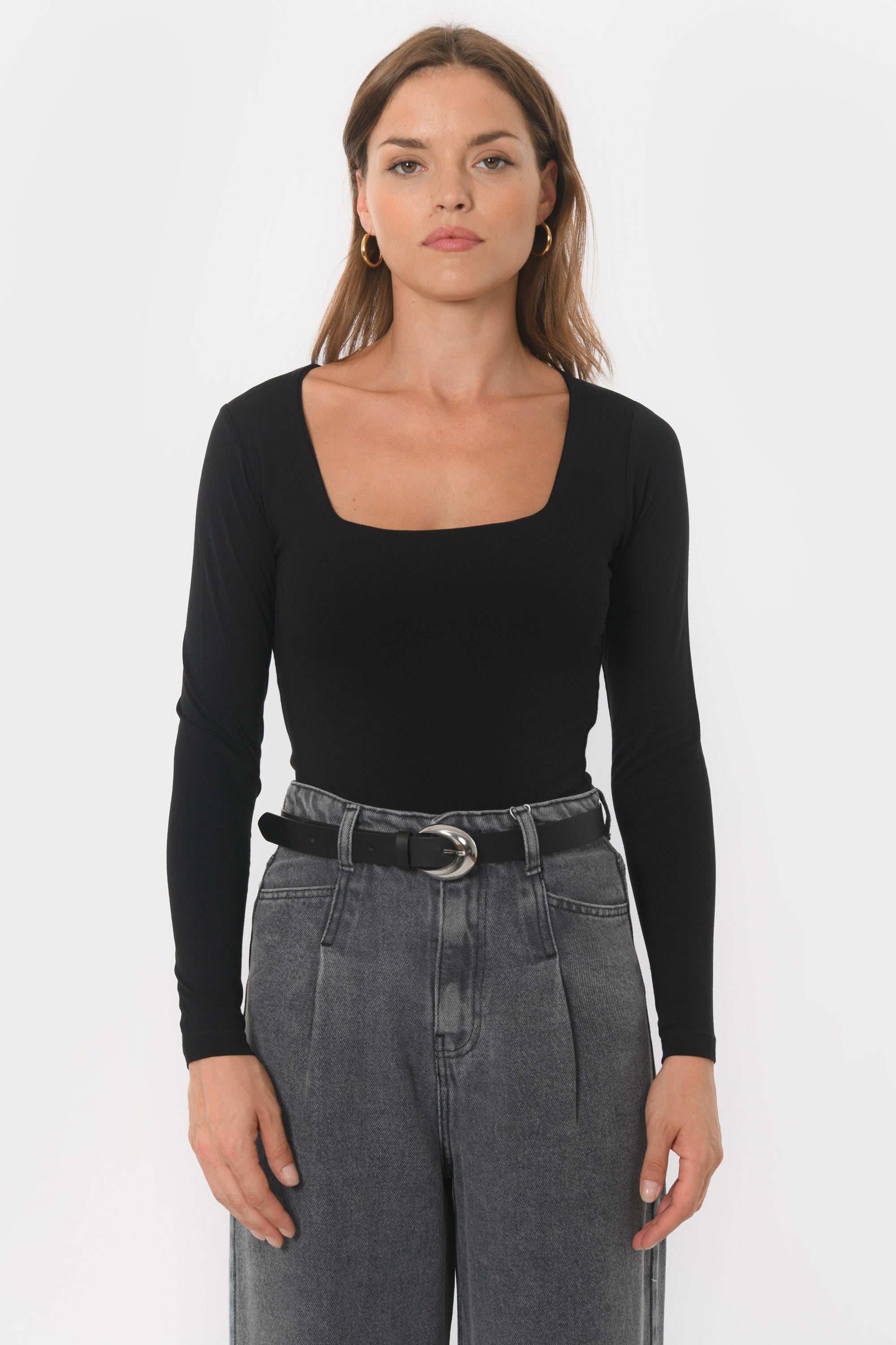 TEE-SHIRT COL CARRE - CLEMENTINE - NOIR