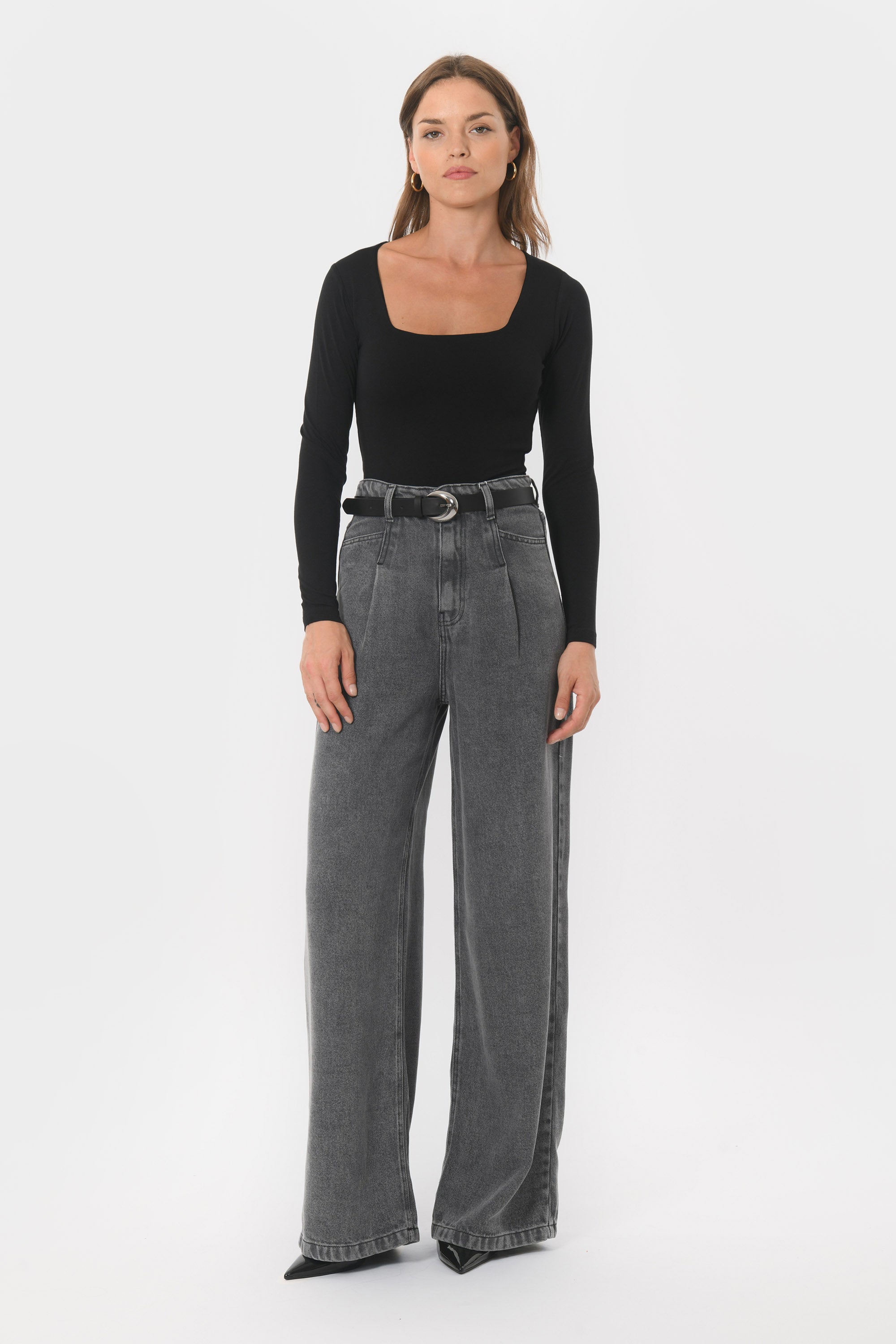 TEE-SHIRT COL CARRE - CLEMENTINE - NOIR