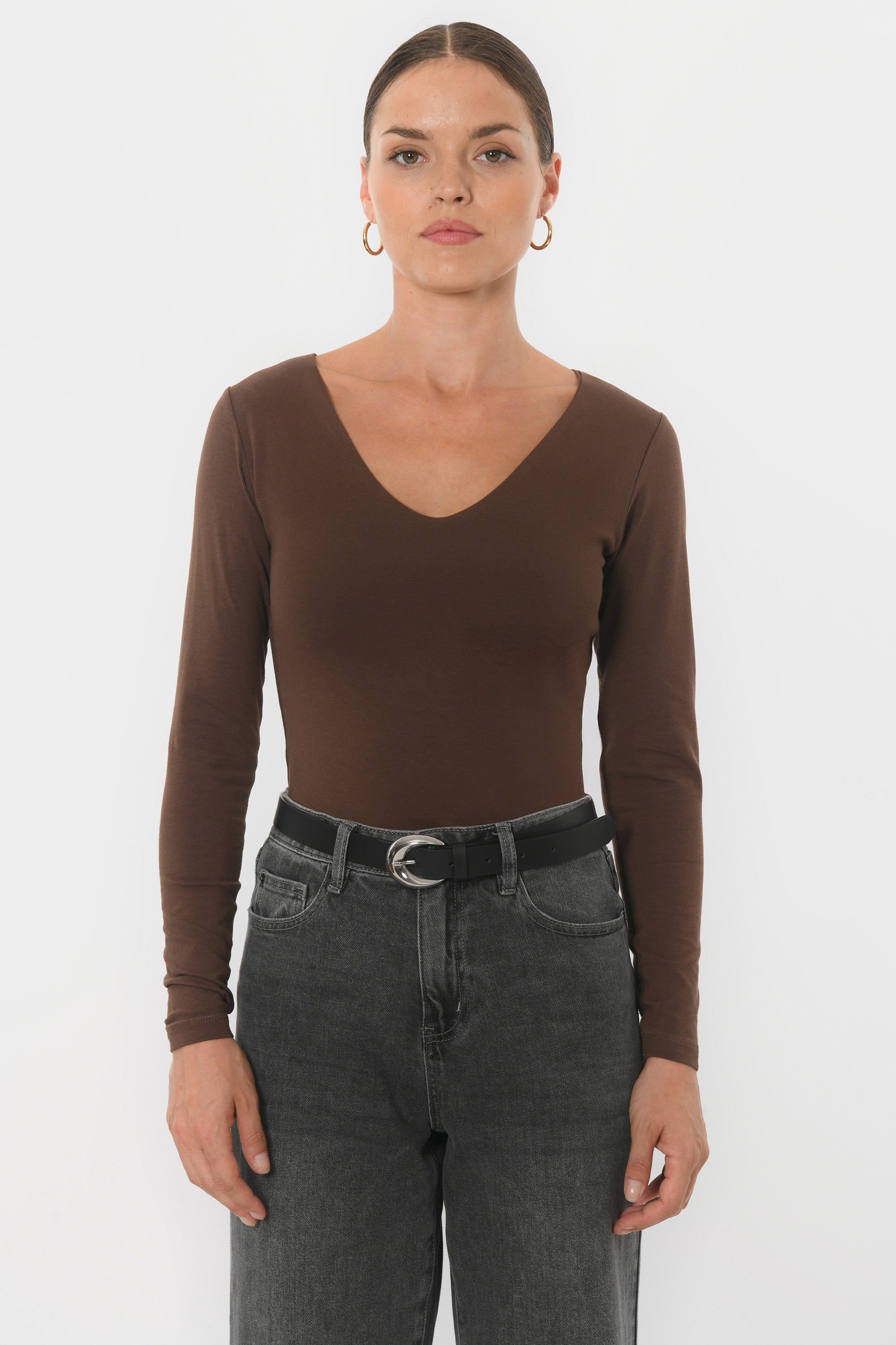 TEE-SHIRT COL V - MATHILDA - CARIBOU
