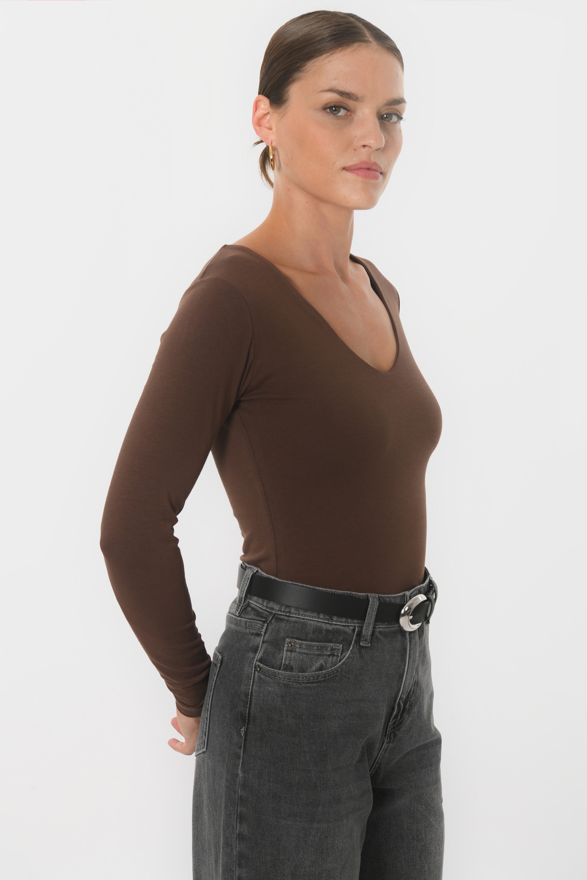 TEE-SHIRT COL V - MATHILDA - CARIBOU
