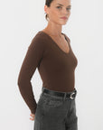 TEE-SHIRT COL V - MATHILDA - CARIBOU