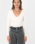 TEE-SHIRT COL V - MATHILDA - ECRU