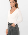 TEE-SHIRT COL V - MATHILDA - ECRU