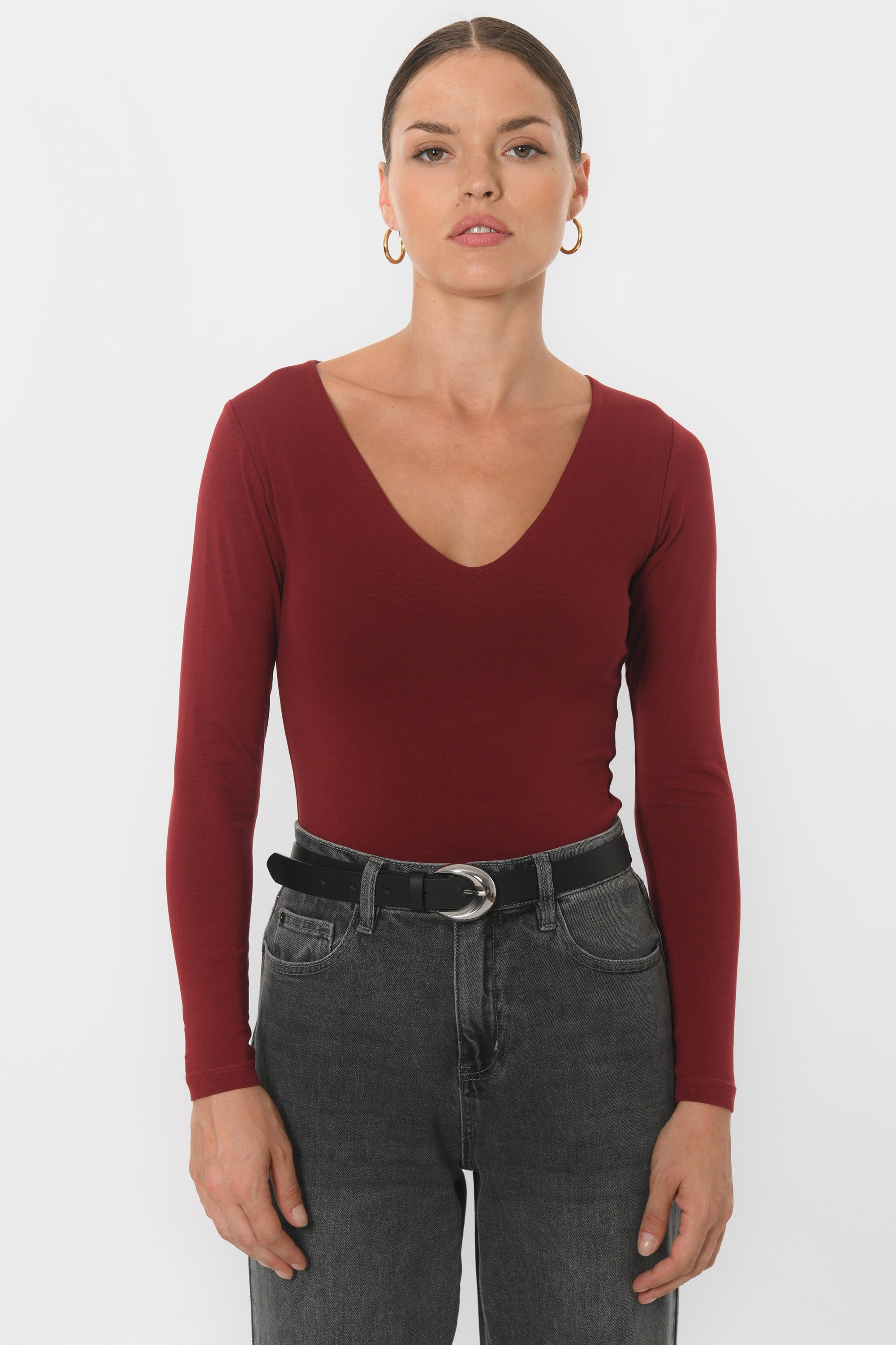 TEE-SHIRT COL V - MATHILDA - CABERNET