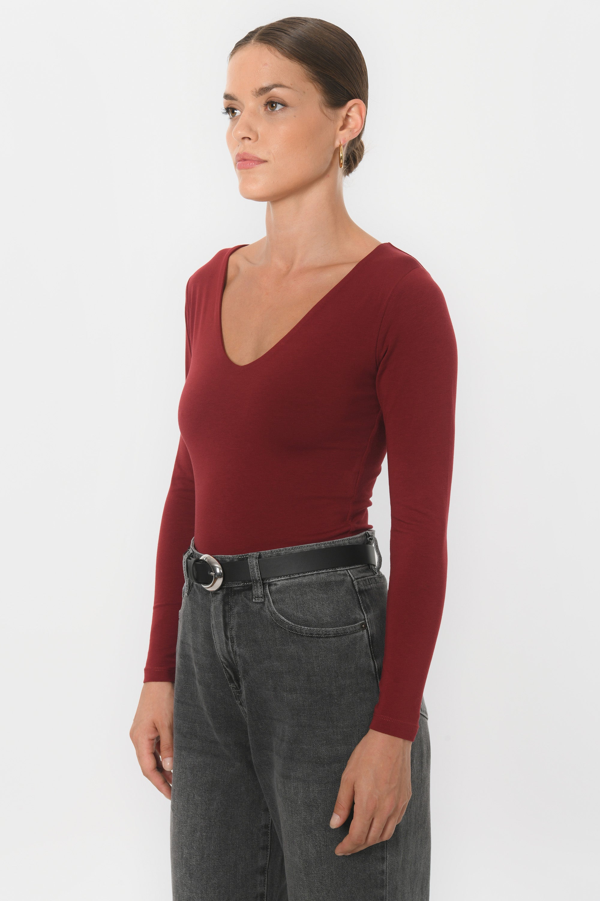 TEE-SHIRT COL V - MATHILDA - CABERNET