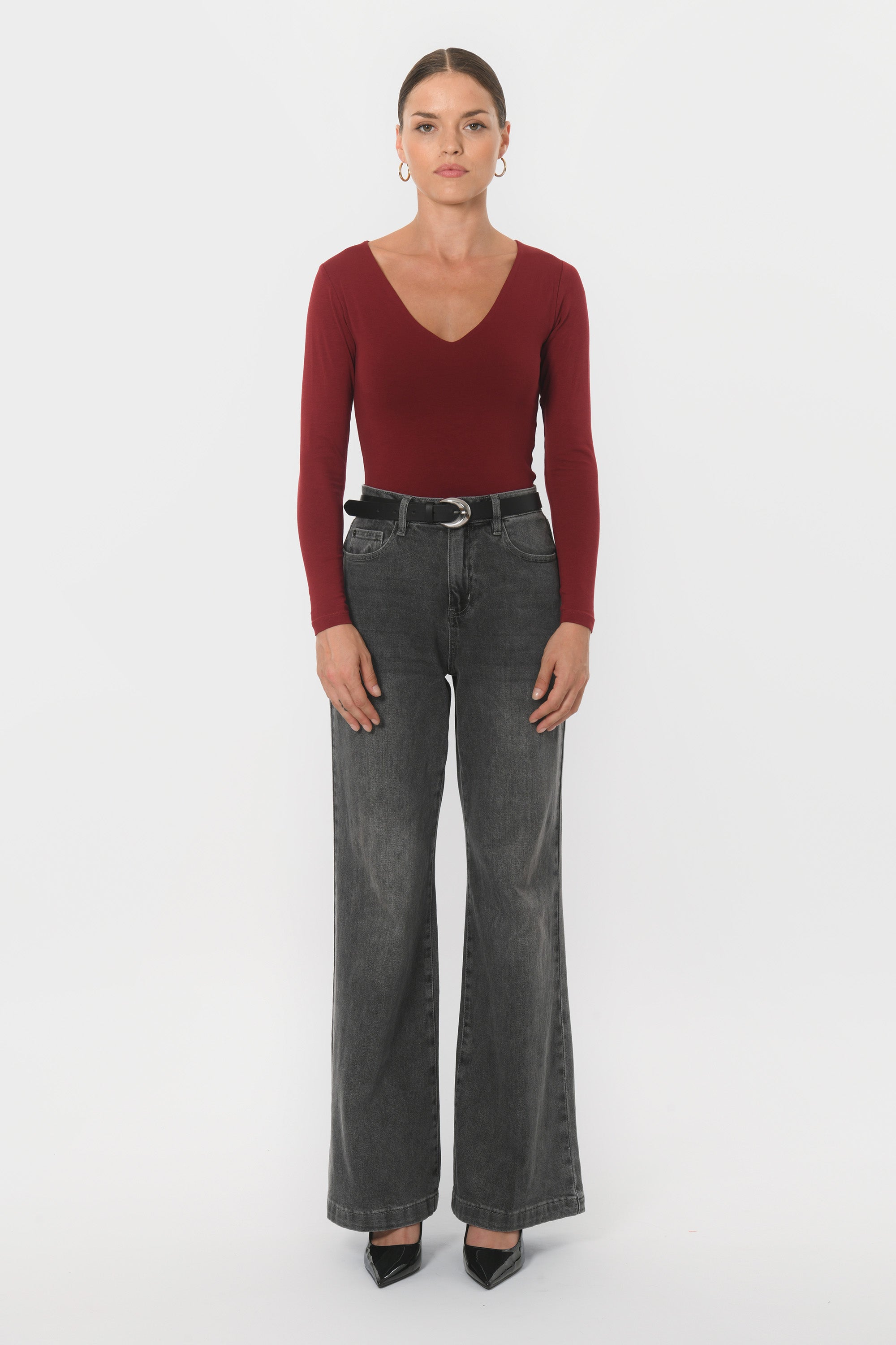 TEE-SHIRT COL V - MATHILDA - CABERNET