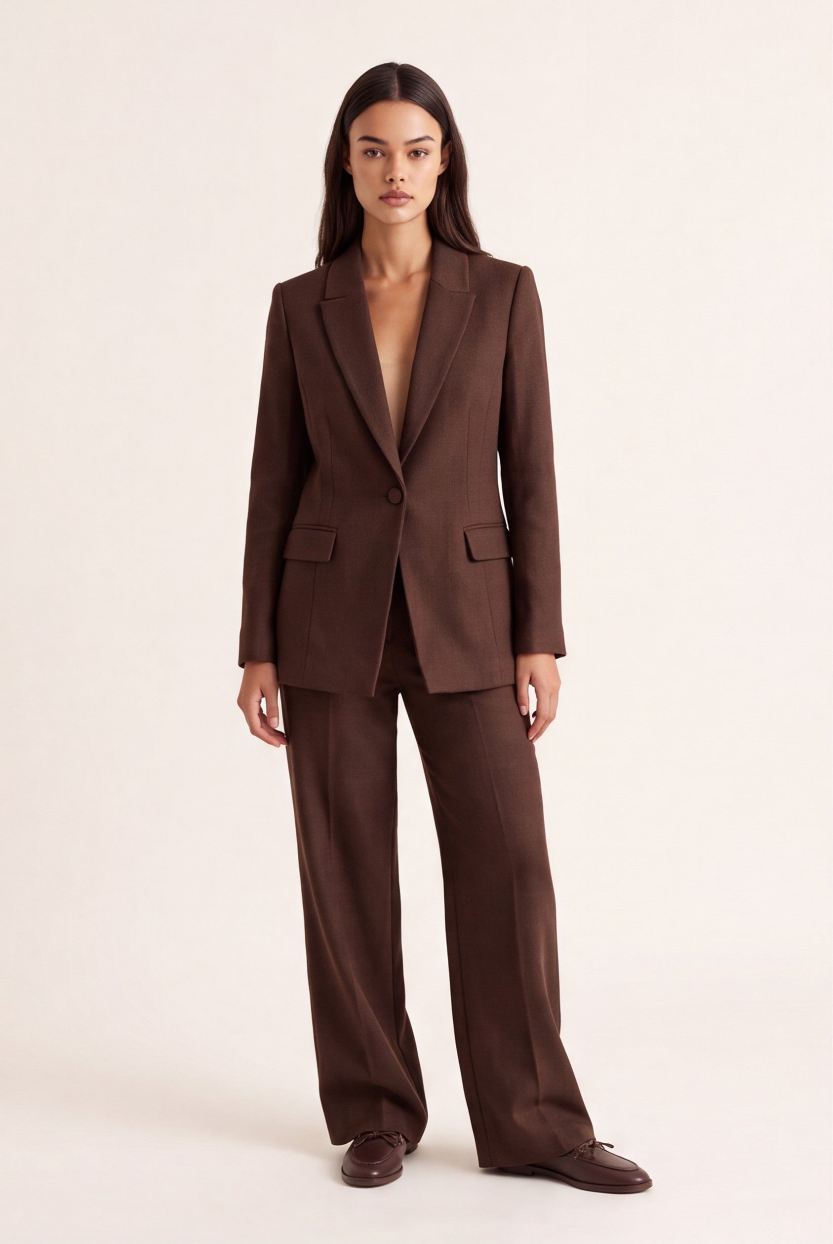 PANTALON TAILLE HAUTE - CLEO - CHOCOLAT