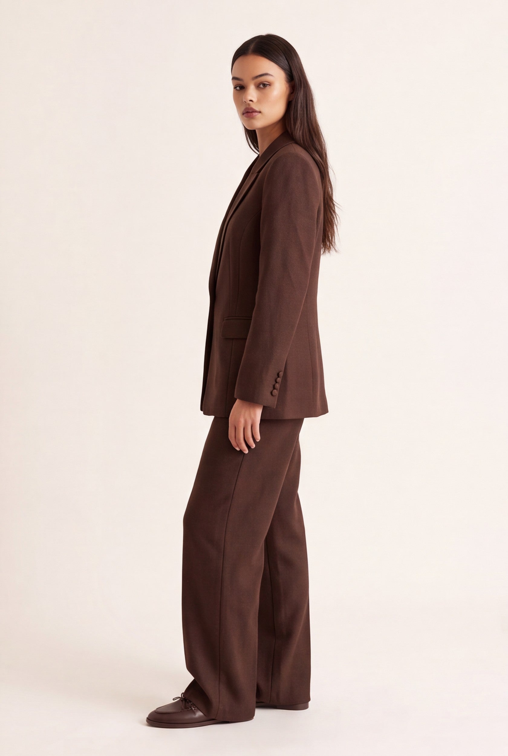 PANTALON TAILLE HAUTE - CLEO - CHOCOLAT