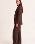 PANTALON TAILLE HAUTE - CLEO - CHOCOLAT