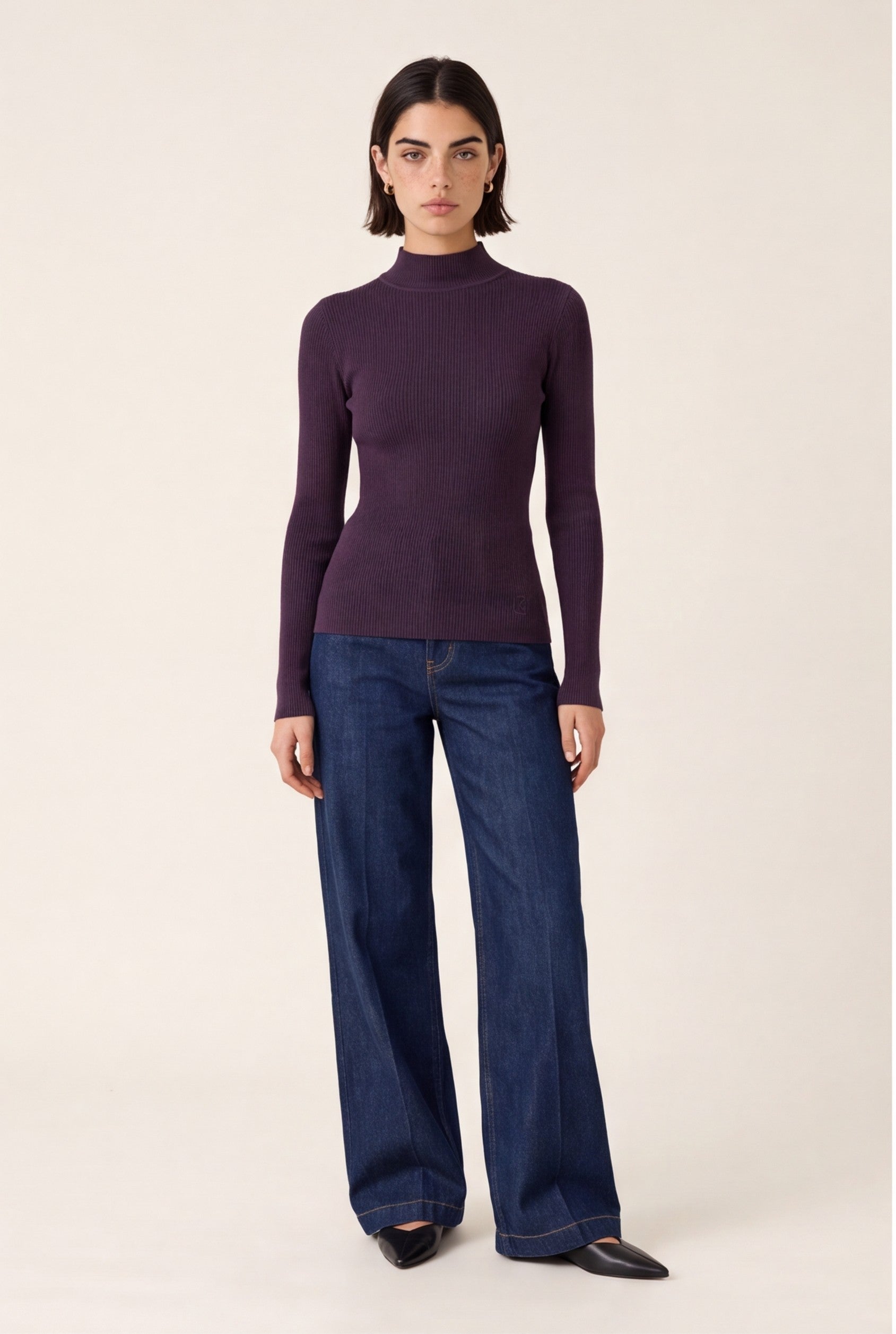 PULL COL MONTANT - D-BAYRON - AUBERGINE