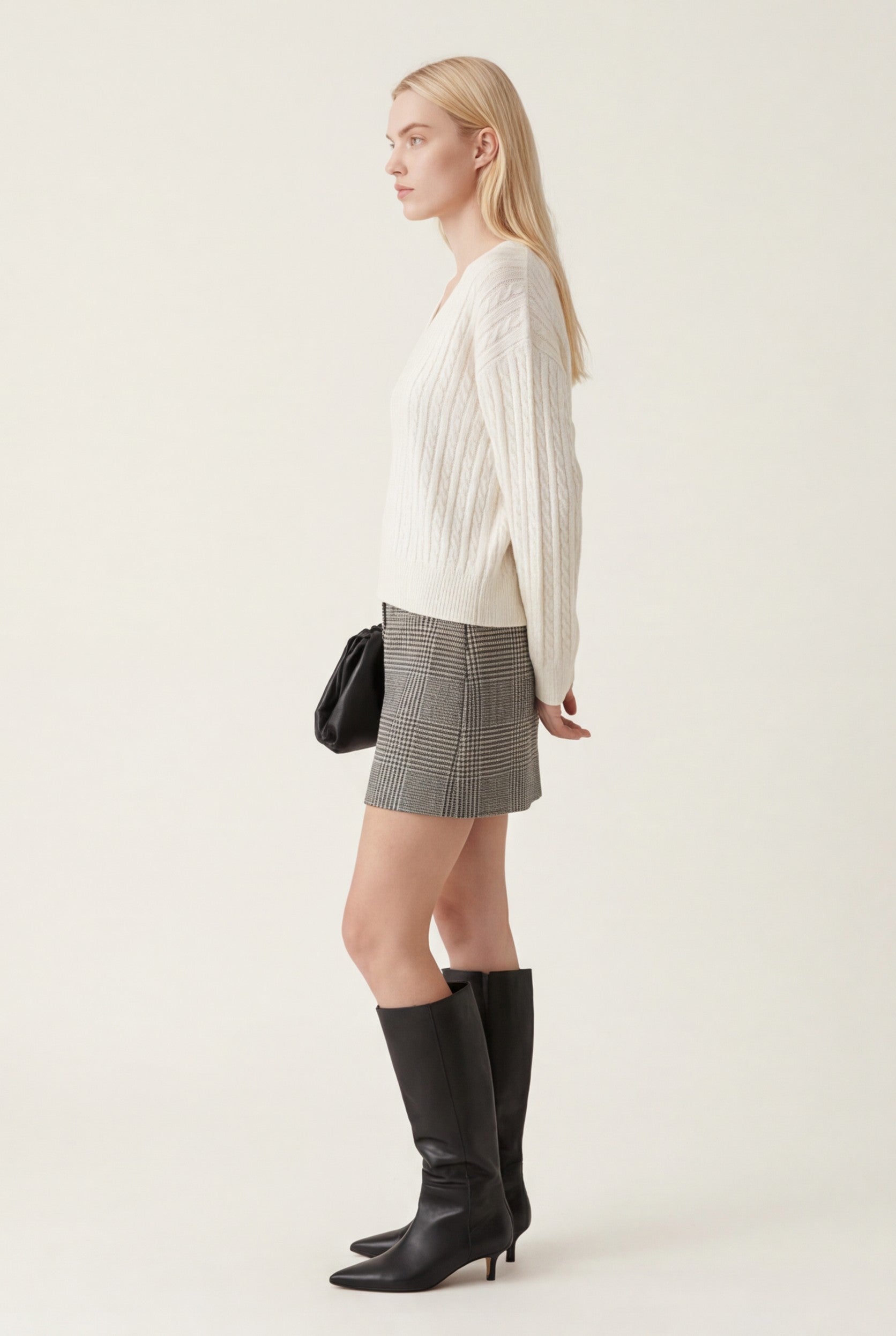 PULL COL V TORSADE - DARI - ECRU