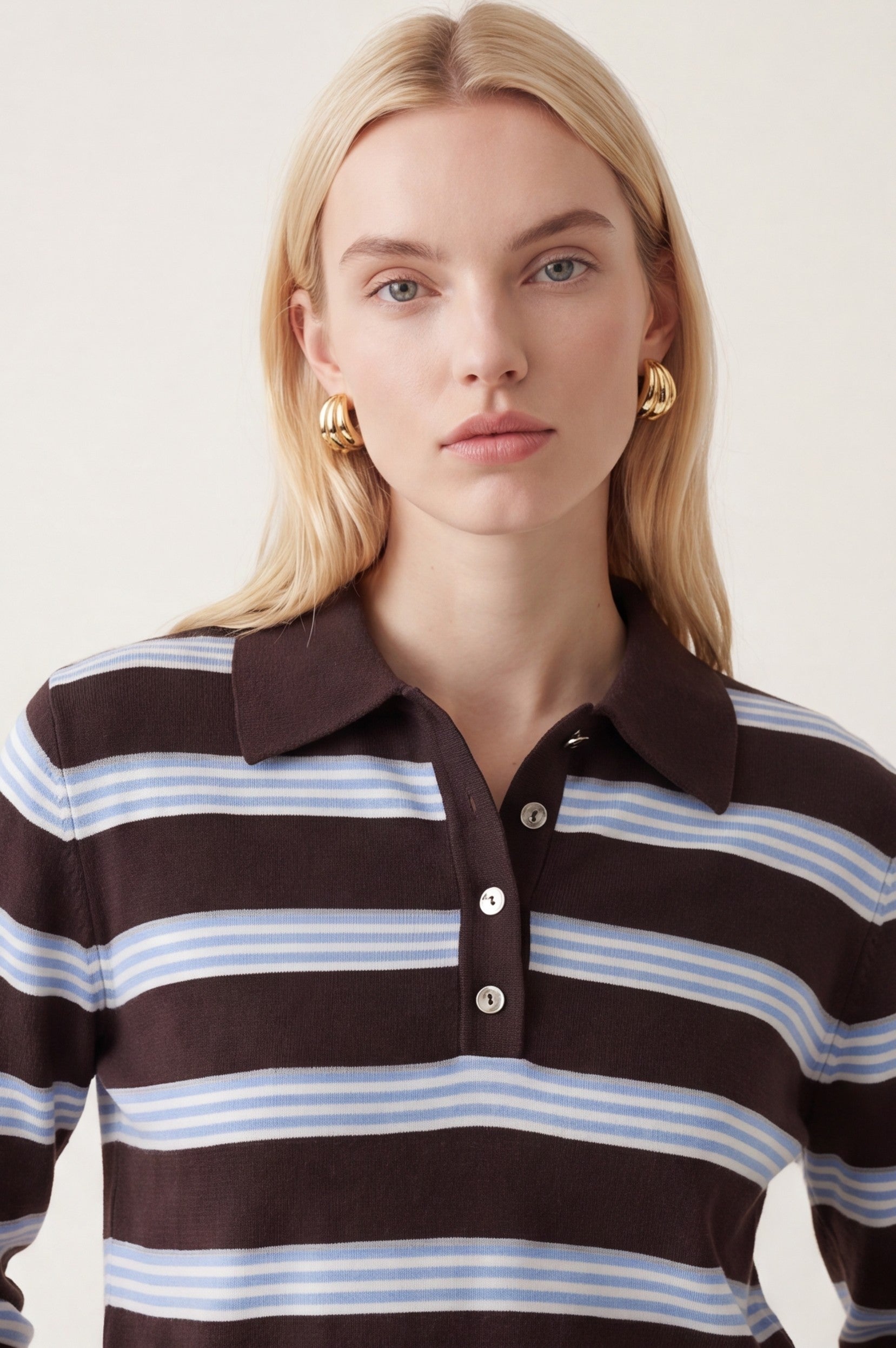 PULL POLO RAYE - DARIA - CHOCOLAT/CIEL