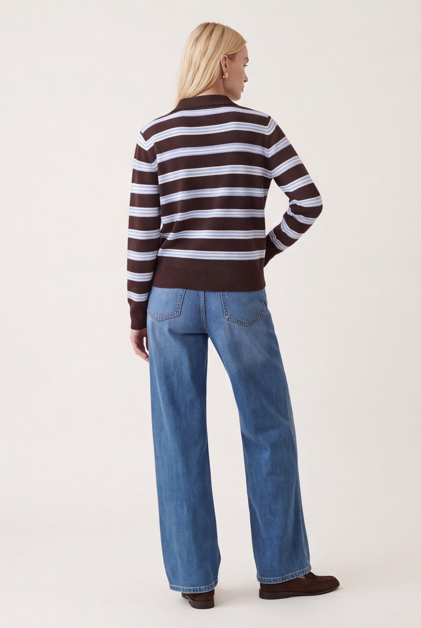 PULL POLO RAYE - DARIA - CHOCOLAT/CIEL