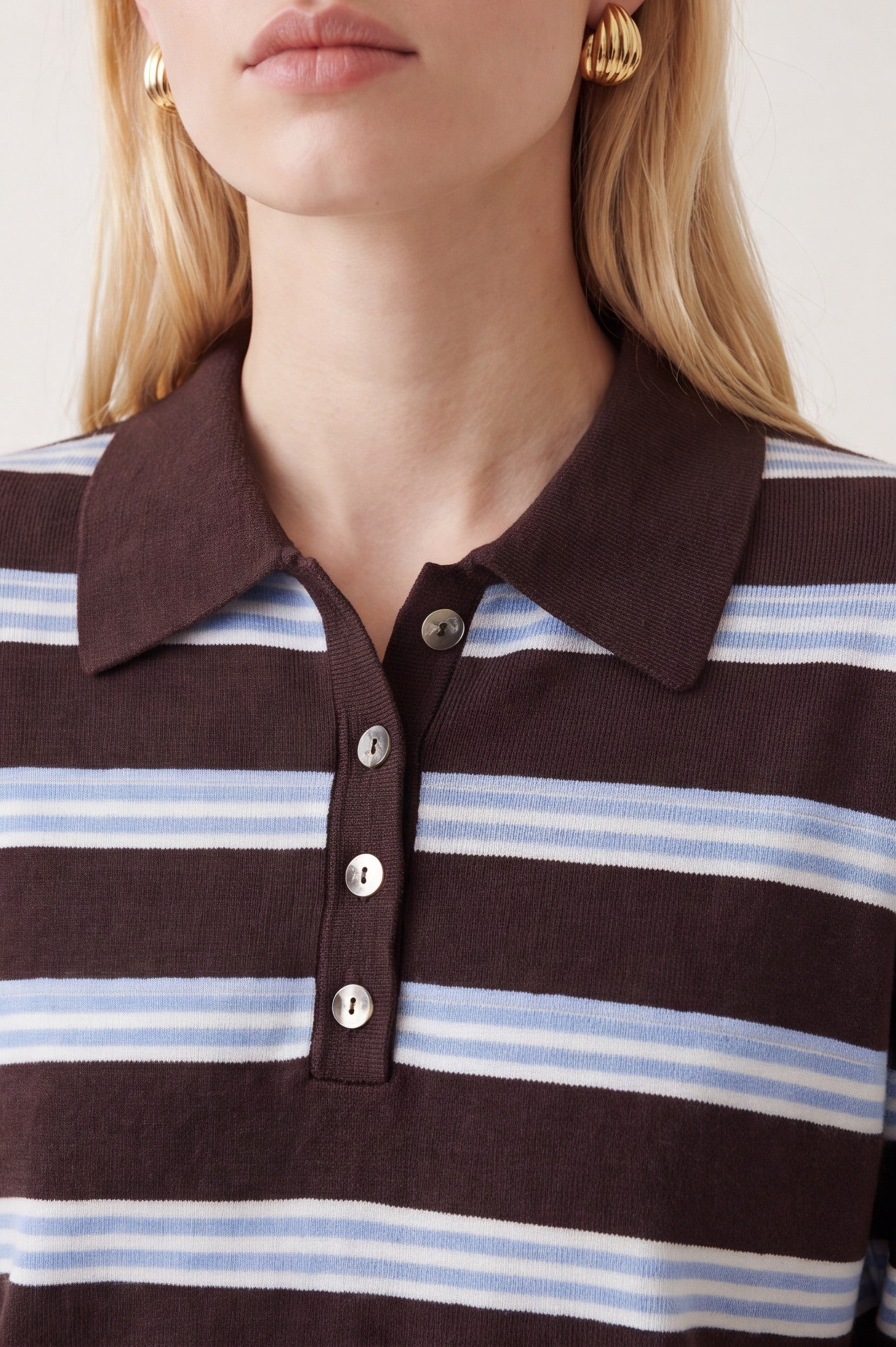 PULL POLO RAYE - DARIA - CHOCOLAT/CIEL