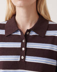 PULL POLO RAYE - DARIA - CHOCOLAT/CIEL