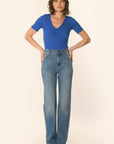 PULL COL V MANCHES COURTES - INDIGO - ABBY