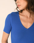 PULL COL V MANCHES COURTES - INDIGO - ABBY