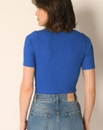 PULL COL V MANCHES COURTES - INDIGO - ABBY