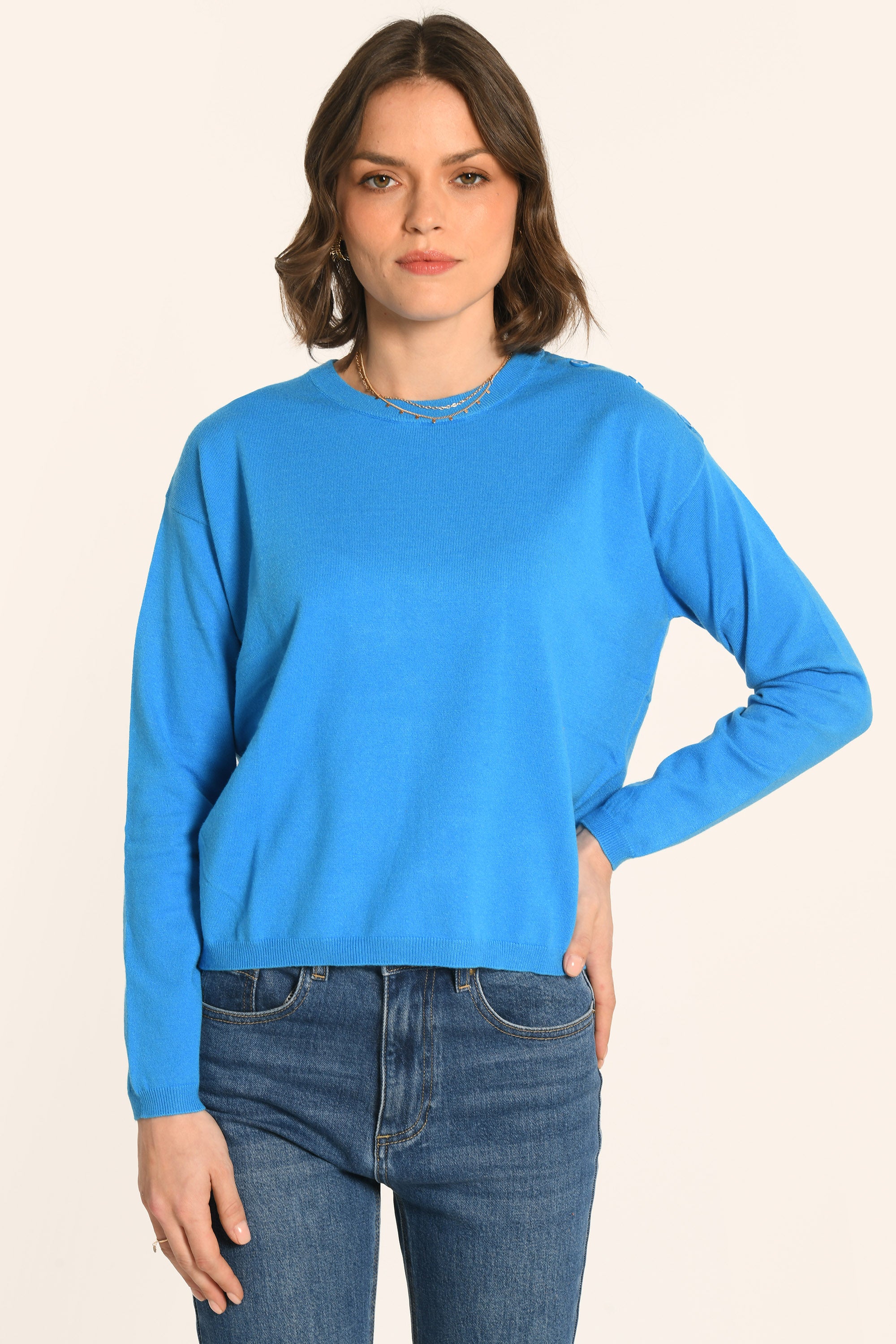 PULL BOUTONNÉ - BLEU - AMELINA