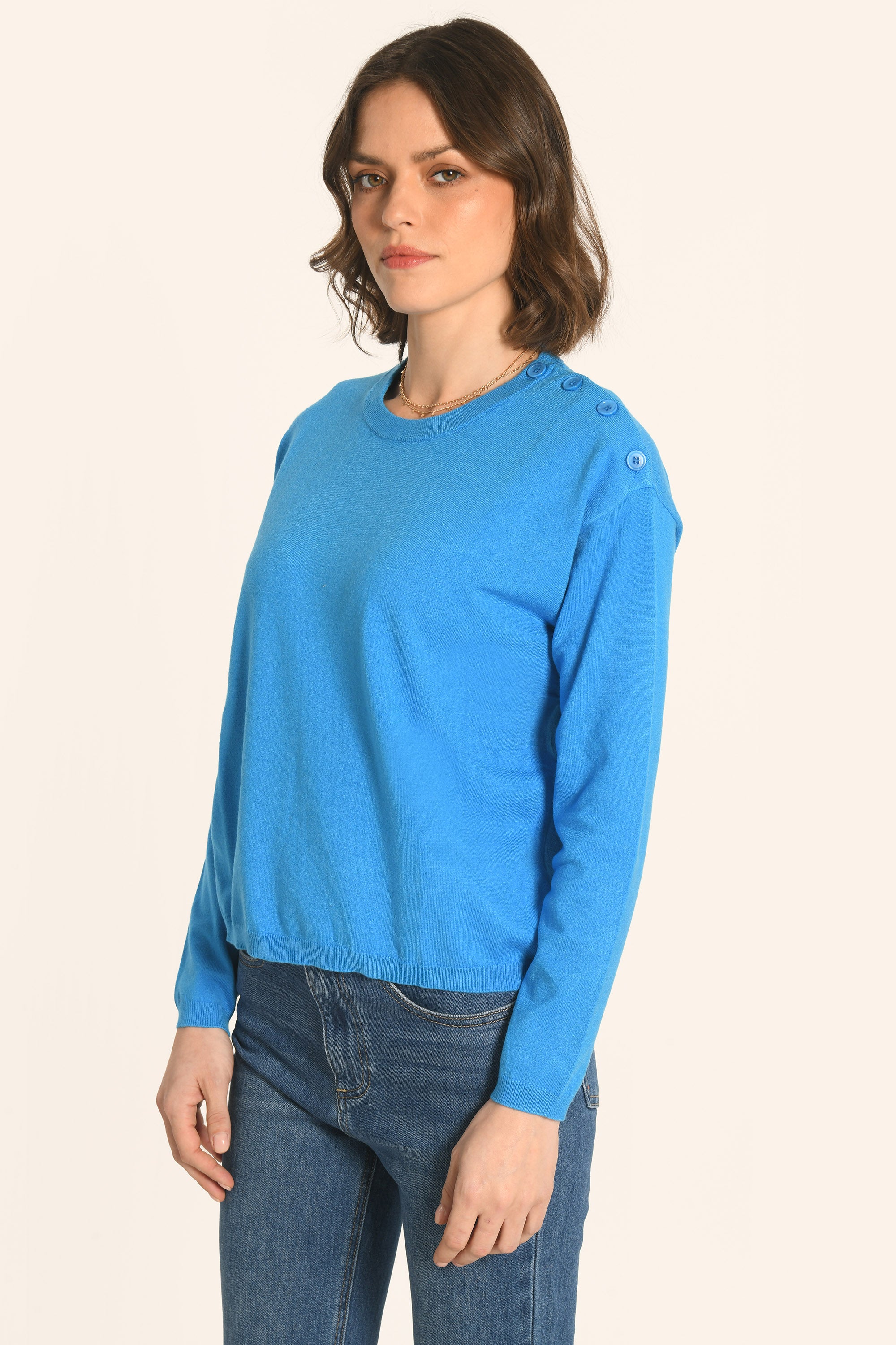 PULL BOUTONNÉ - BLEU - AMELINA