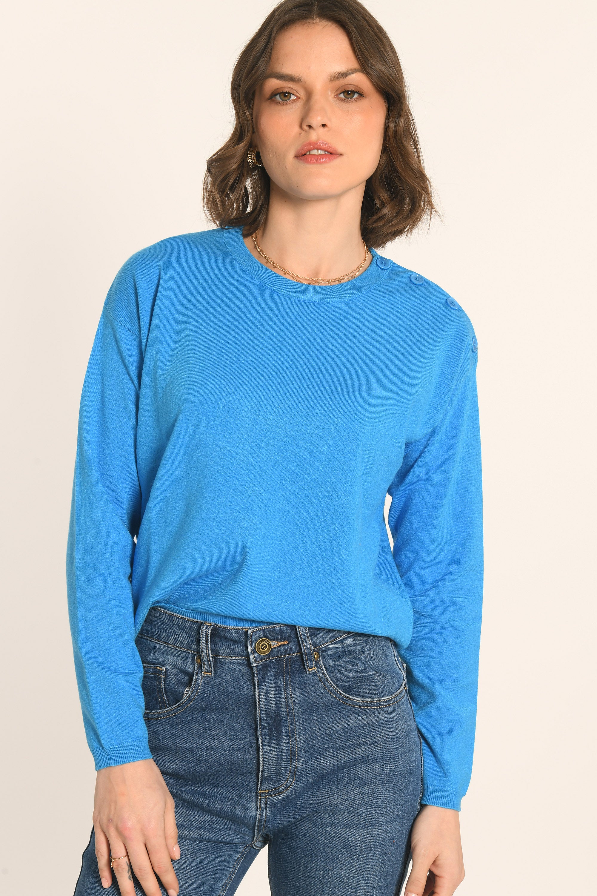 PULL BOUTONNÉ - BLEU - AMELINA