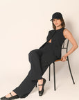 PANTALON TAILLE BASSE - MARINE - AMY