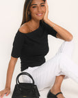 TOP ASYMÉTRIQUE - ANILA - NOIR