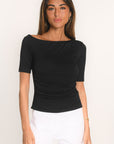TOP ASYMÉTRIQUE - ANILA - NOIR