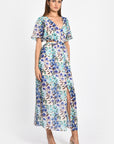 ROBE LONGUE PRISCA FLEURS MULTI BLEU