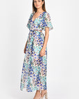 ROBE LONGUE PRISCA FLEURS MULTI BLEU